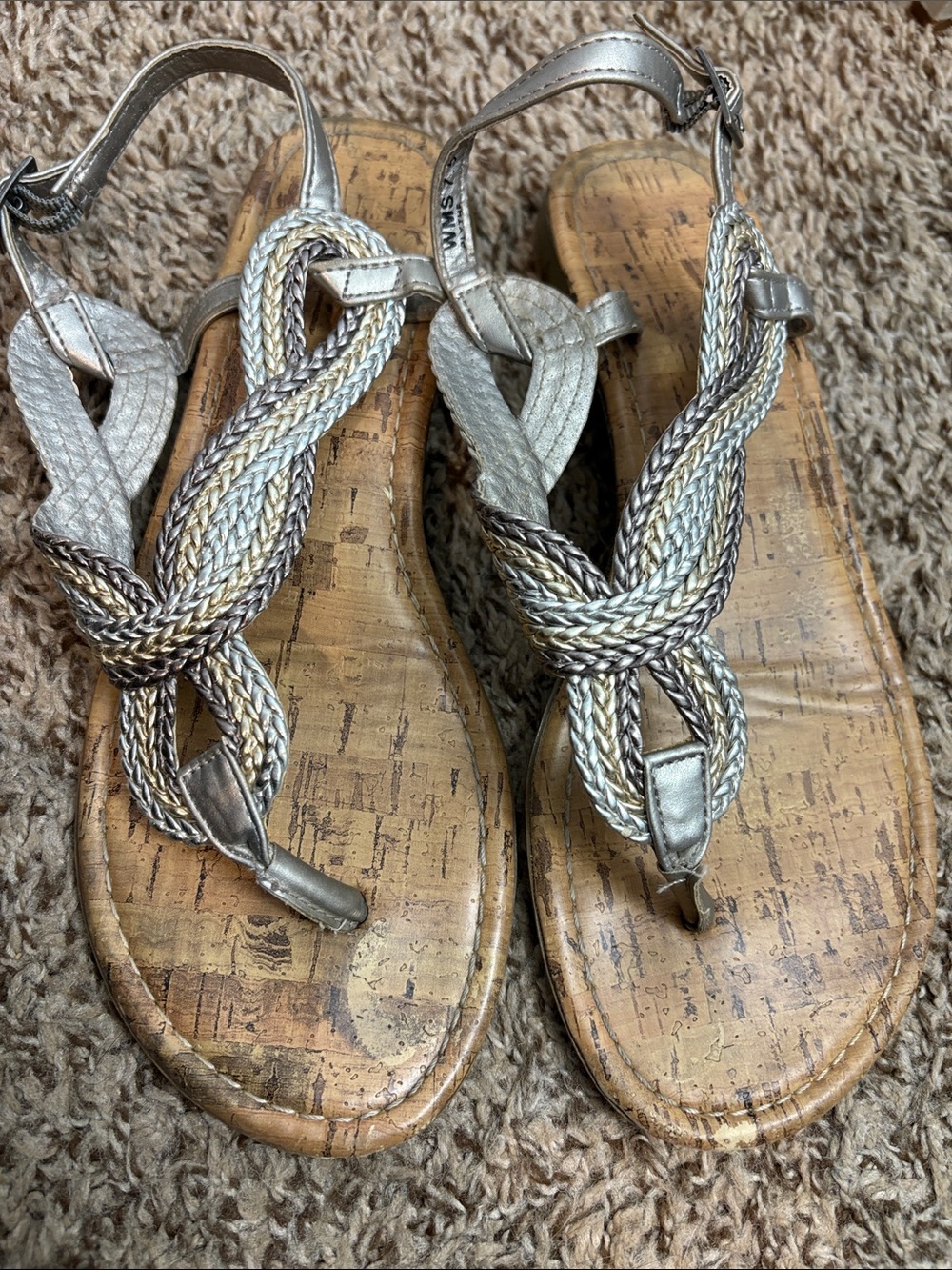 Braided Metallic Silver Women's Slingback Sandals